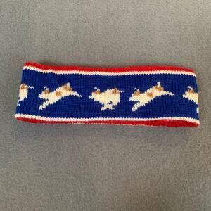 Vtg Ouisha Wool Headband Ear Warmer Hand Loomed Pink Blue Running Dogs KY USA